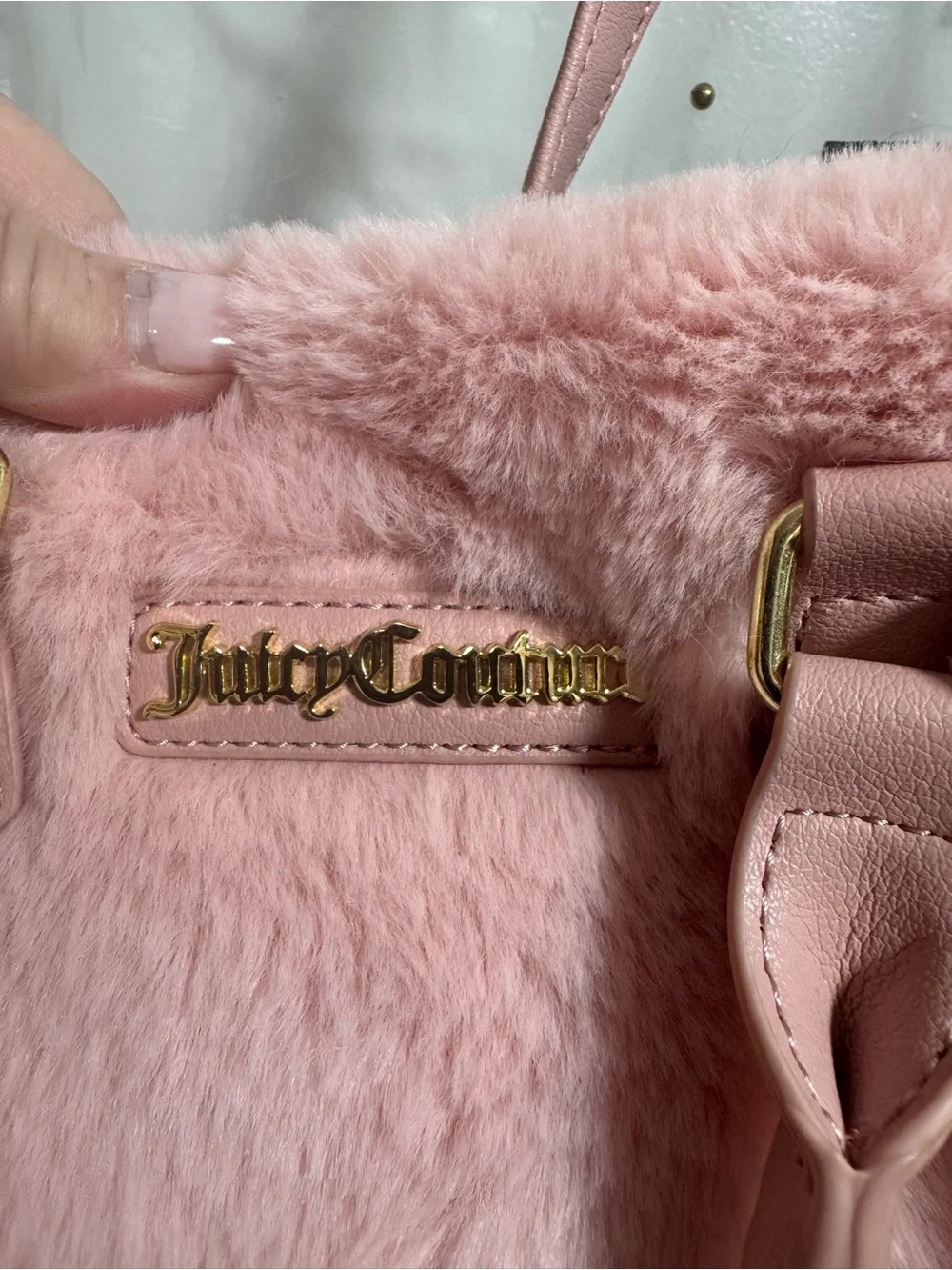 Juicy Couture Soft Pink Taffy Faux Fur Satchel with Heart Tag